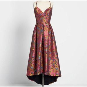 ModCloth x Hutch Suit Your Fancy Dress Size 12 Jacquard Floral High-Low Hem